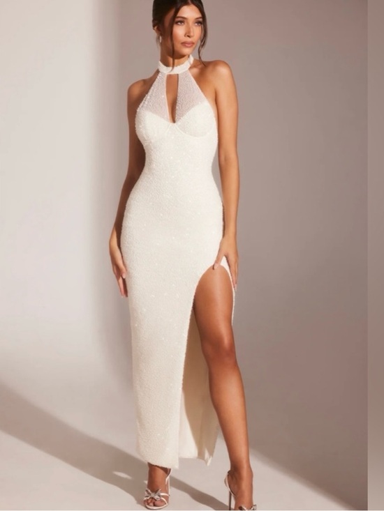 Oh Polly Dresses & Skirts - Oh Polly Cream Halter Maxi Dress with High Side Slit